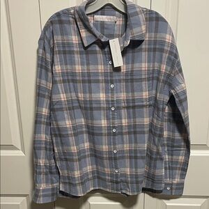 Women's Plaid Button-Down Shirt - Blue and Pink